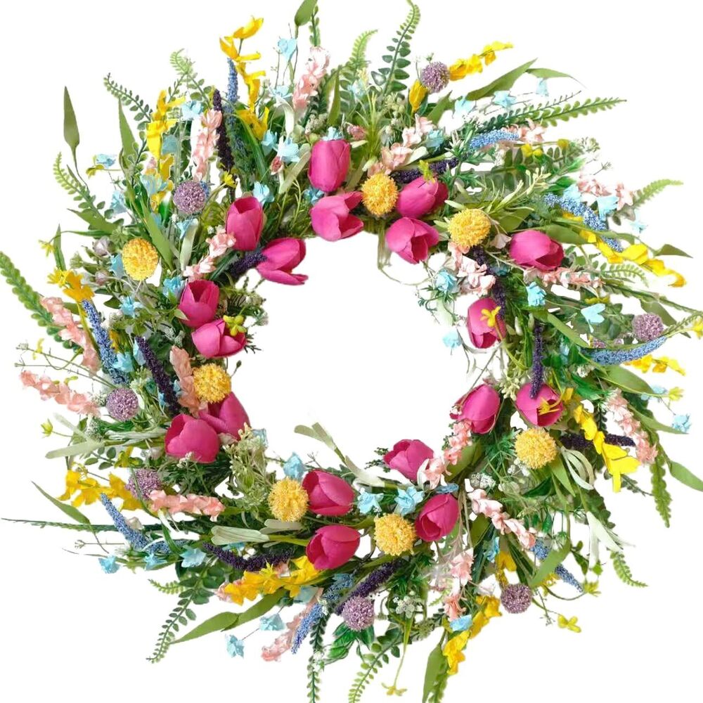 Spring Tulip Wreath for Front Door, 22 Inch Tulip Lavender Floral